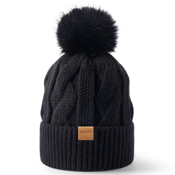 REDESS Beanie Hats for Women,Winter Warm Knitted Fleece Lined Hats Black