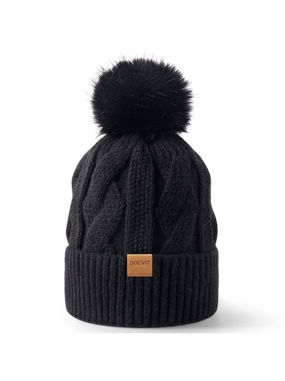 Beanie Hats for Women,Winter Warm Knitted Fleece Lined Hats Black