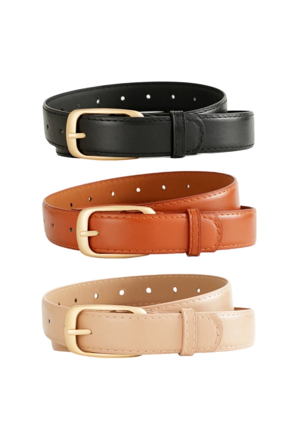 Belts for Women with Fashion Gold Buckle Leather Belts for Jeans Pants Dresses,3 pack