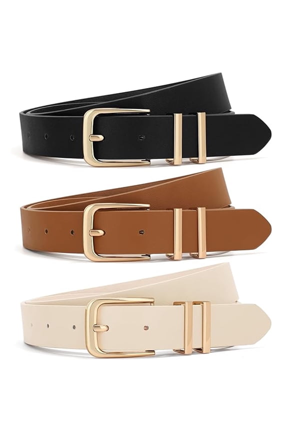 Belts for Women with Fashion Gold Buckle Leather Belts for Jeans Pants Dress,3 Pack