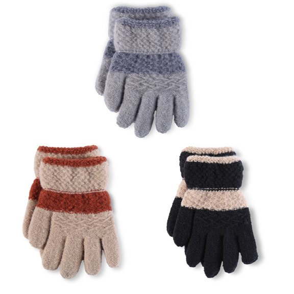 REDESS Toddler Winter Gloves for Kids 2‑6 Years Old, Soft Knit Full‑Finger Kids Glovesfor Little Boys Girls 3 Pack