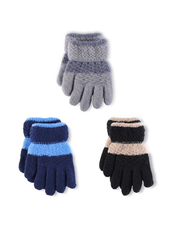 Toddler Winter Gloves for Kids 2‑6 Years Old, Soft Knit Full‑Finger Kids Glovesfor Little Boys Girls 3 Pack