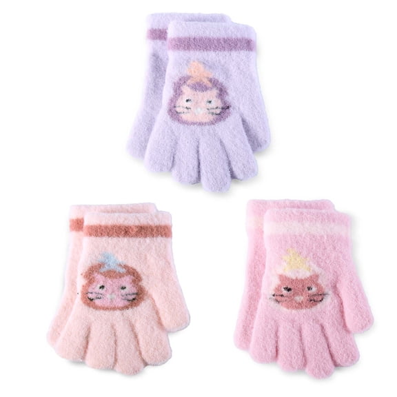 REDESS Toddler Winter Gloves for Kids 2‑6 Years Old, Soft Knit Warm Full Finger Kids Gloves for Little Boys Girls 3 Pack