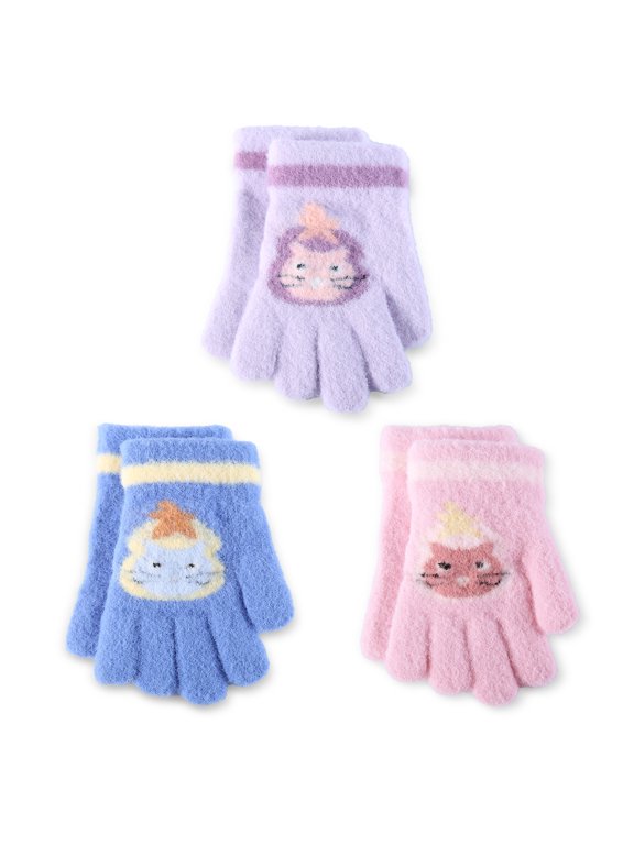 Gloves for Girls Winter Knitted Stretchy Snow Warm Gloves 3 Pack