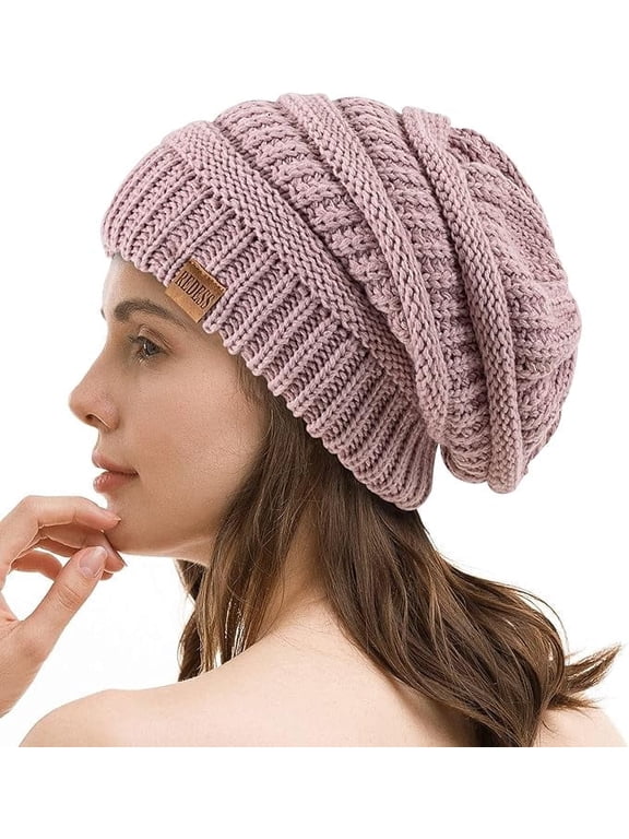 Slouchy Black Beanie Hat for Women Winter Warm Knit Cap