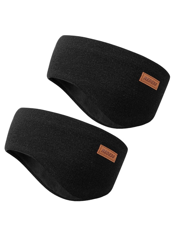 Winter Headband for Women Soft Fleece Ear Warmer Black Headband 2 Pack
