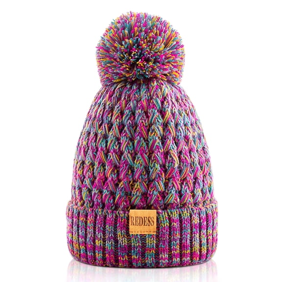 REDESS Kids Winter Beanie Hat, Knit Skull Cap for Girls Boys 3-9 Years Old