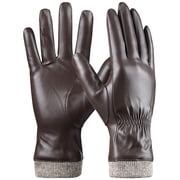 REDESS PU Leather Brown Gloves for Women, Soft Winter Thermal Snow Driving Gloves Touchscreen