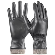 REDESS PU Leather Black Gloves for Women, Soft Winter Thermal Snow Driving Gloves Touchscreen