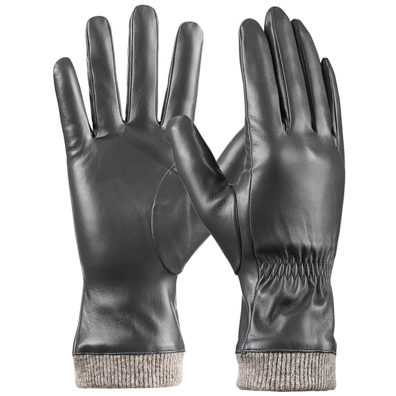 REDESS PU Leather Black Gloves for Women, Soft Winter Thermal Snow Driving Gloves Touchscreen