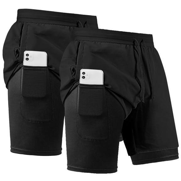 REDESS Men's  Shorts with compression liner Athletic Running  Workout Gym Activewear Basketball  Shorts for Men,Black,2 Pcs