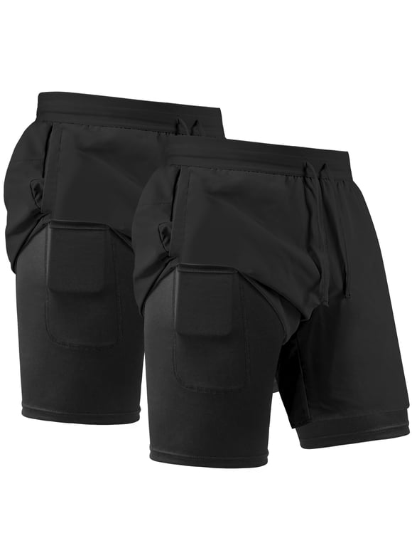 Men's Athletic Shorts with Liner Running Workout Basketball Shorts for Men,Black,2 Pcs