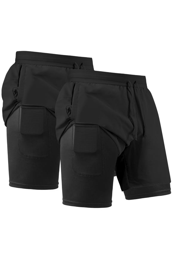 Men's Athletic Shorts with Liner Running Workout Basketball Shorts for Men,Black,2 Pcs