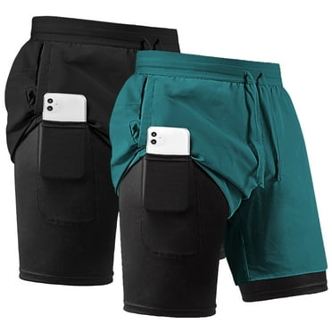 REDESS Men's  Shorts with compression liner Athletic Running  Workout Gym Activewear Basketball  Shorts for Men,Green,2 Pcs