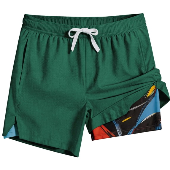 REDESS Mens Swim Trunks with Liner, Mens Athletic Running Workout Shorts 6" Inseam, Sizes S-2XL