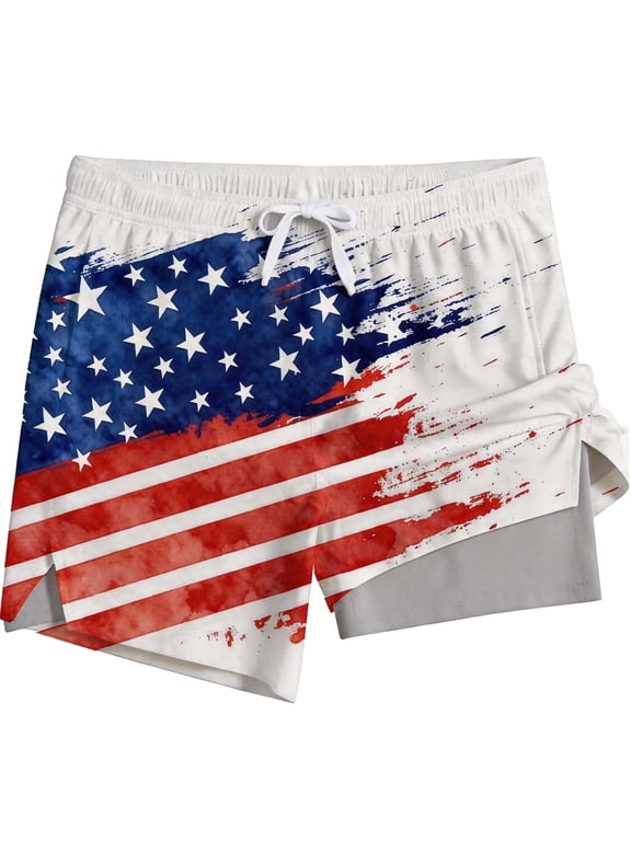 Mens Swim Trunks with Liner, Mens Athletic Running Workout Shorts 6" Inseam, Sizes S-2XL