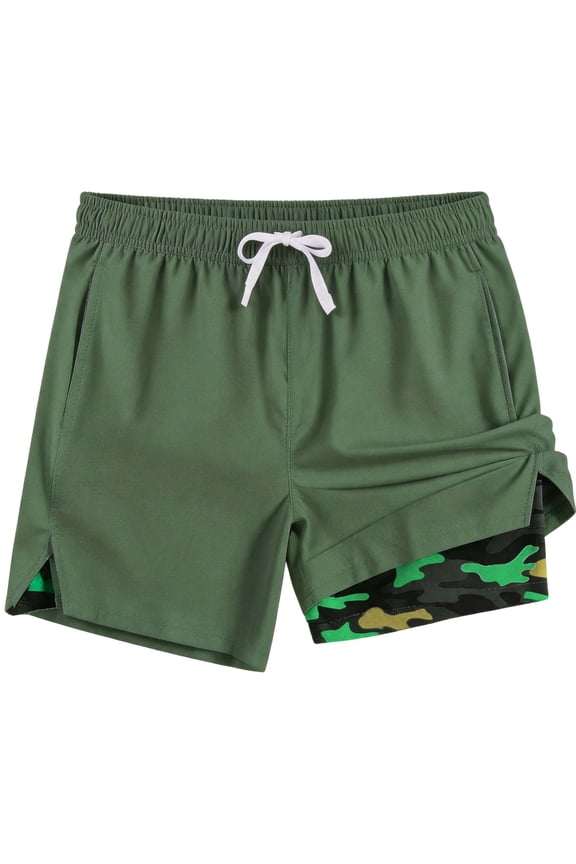 Mens Swim Trunks with Liner, Mens Athletic Running Workout Shorts 6" Inseam, Sizes S-2XL