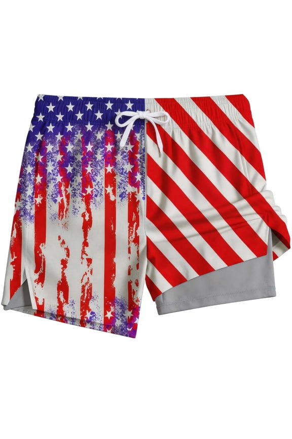 Mens Swim Trunks with Liner, Mens Athletic Running Workout Shorts 6" Inseam, Sizes S-2XL