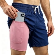 REDESS Mens Swim Trunks with Liner, Mens Athletic Running Workout Shorts 6 Inseam, Sizes S-2XL