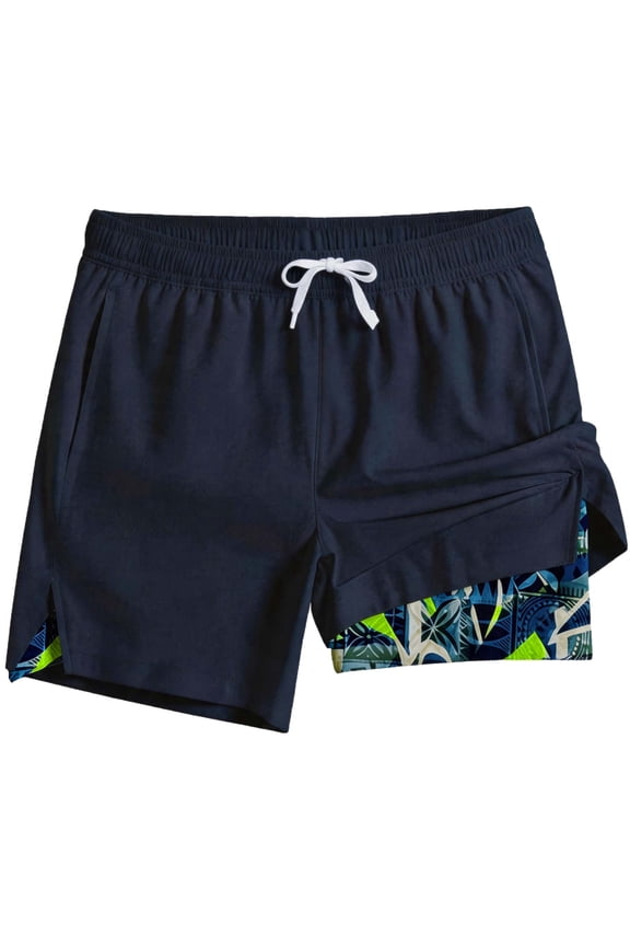 Mens Swim Trunks with Liner, Mens Athletic Running Workout Shorts 6" Inseam, Sizes S-2XL