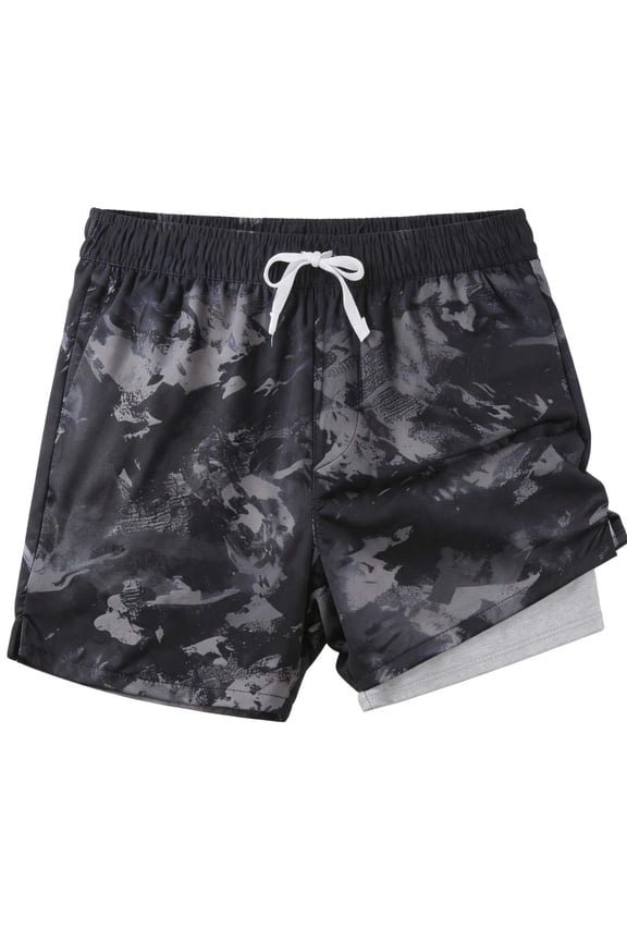 Mens Swim Trunks with Liner, Mens Athletic Running Workout Shorts 6" Inseam, Sizes S-2XL