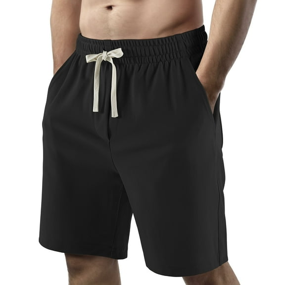 REDESS Men's Casual Shorts with Pockets Drawstring Elastic Waistband,Black,Sizes S-XXL