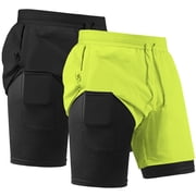 REDESS Mens Shorts with compression liner Athletic Running Workout Gym Activewear Basketball Shorts for Men,Green,2 Pcs
