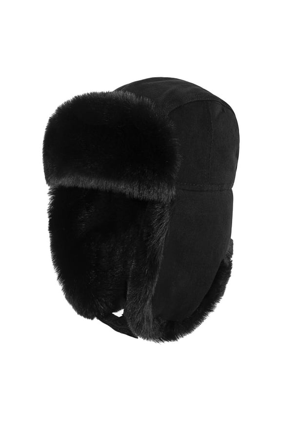 Men's Trapper Hat Winter Warm Ear Flaps Hunting Trapper Black Hat for Men and Women