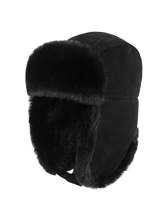 Men's Trapper Hat Winter Warm Ear Flaps Hunting Trapper Black Hat for Men and Women