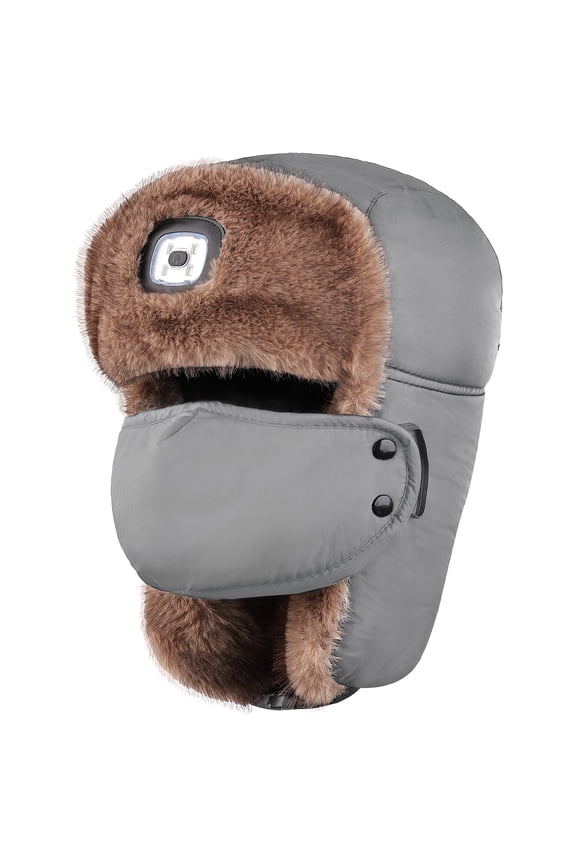 Men's Trapper Hat with Light USB Winter Warm Ear Flaps USB Rechargeable LED Trapper Hat for Men and Women