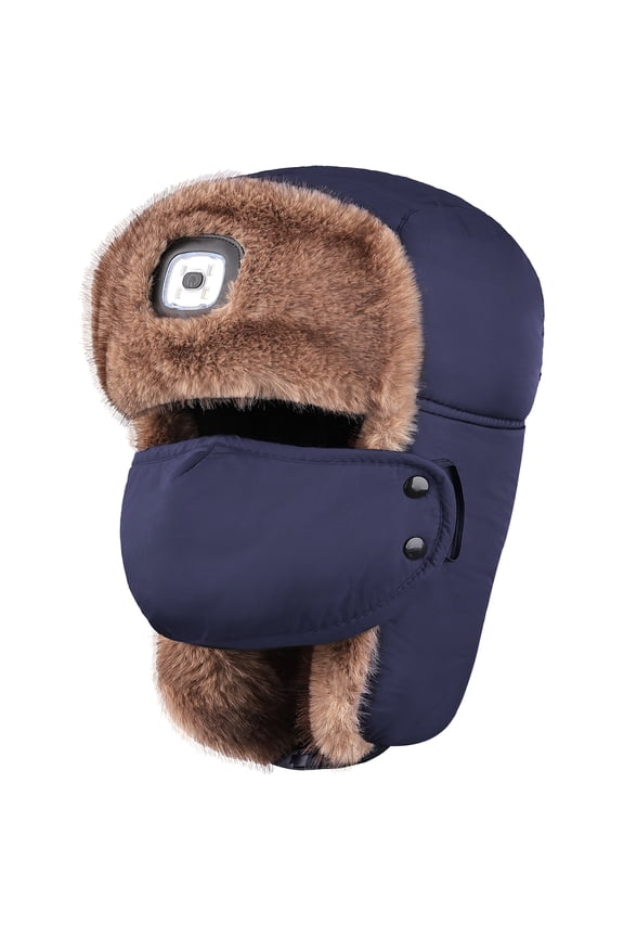 Men's Trapper Hat with Light USB Winter Warm Ear Flaps USB Rechargeable LED Trapper Hat for Men and Women