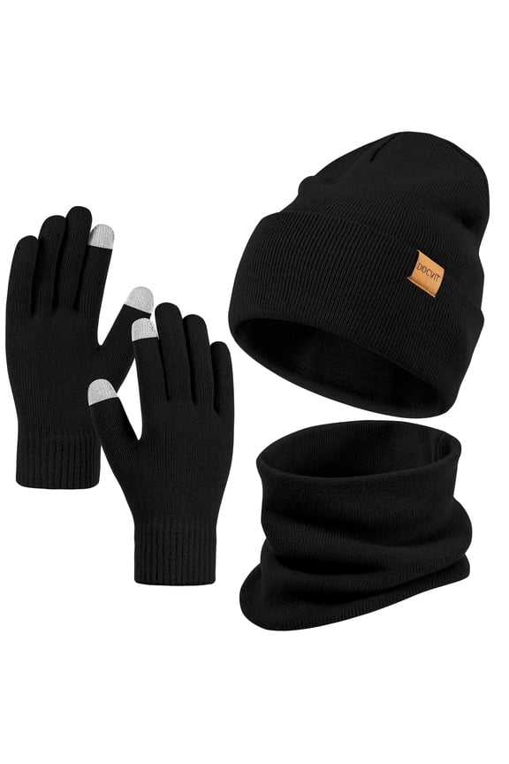 Winter Hat, Scarf & Glove Set for Men and Women,Black