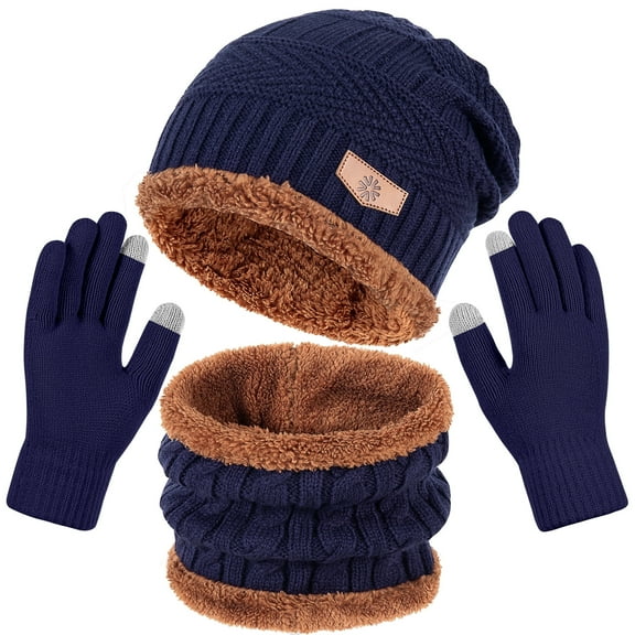 REDESS Men's Winter Beanie Hat Scarf and Touch Screen Gloves Set for Women,Navy