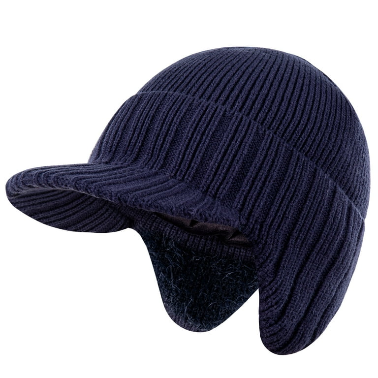 REDESS Men's Winter Beanie Hat with Visor and Earflaps,Warm Fleece