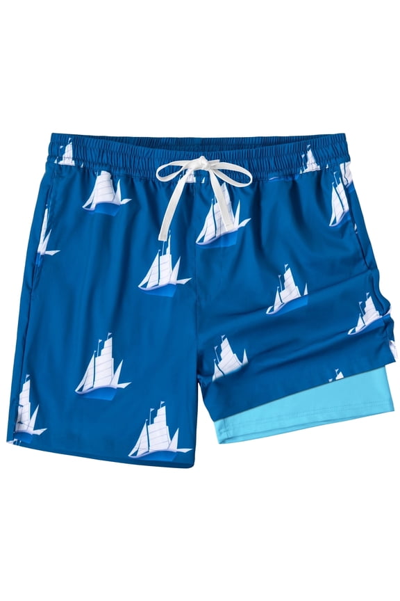 Mens Swim Trunks with Liner, Mens Athletic Running Workout Shorts 6" Inseam, Sizes S-2XL