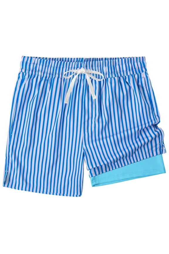 Mens Swim Trunks with Liner, Mens Athletic Running Workout Shorts 6" Inseam, Sizes S-2XL