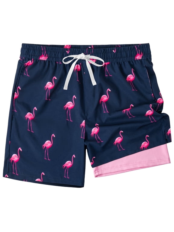 Mens Swim Trunks with Liner, Mens Athletic Running Workout Shorts 6" Inseam, Sizes S-2XL
