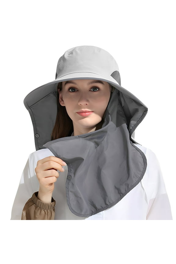 Nylon Sun Hats for Women and Men UPF 50+ Sun Protection and Neck Flap,Bucket Hat for Men and Women-Gray