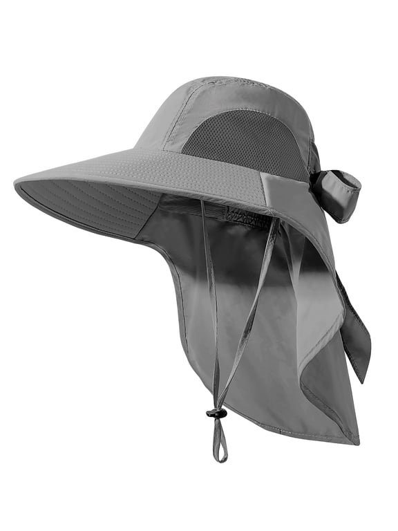 Outdoor Sun Hat for Women,Nylon UPF Protection Fishing Bucket Hat with Neck,Dark Grey