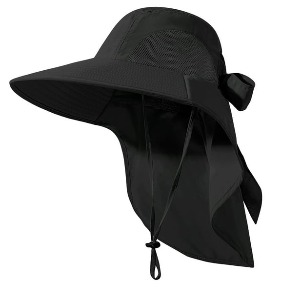 REDESS Outdoor Sun Hat for Women,Nylon UPF Protection Fishing Bucket Hat with Neck Flap,Black