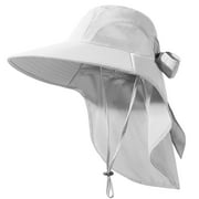 REDESS Outdoor Sun Hat for Women,Nylon UPF Protection Fishing Bucket Hat with Neck Flap,Grey