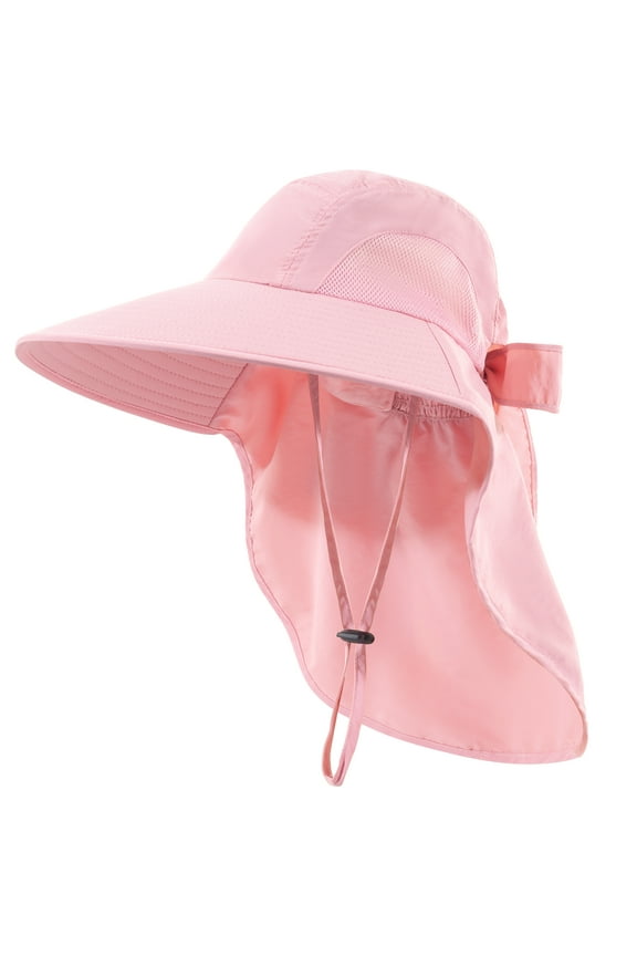Outdoor Sun Hat for Women,Nylon UPF Protection Fishing Bucket Hat with Neck Flap,Pink