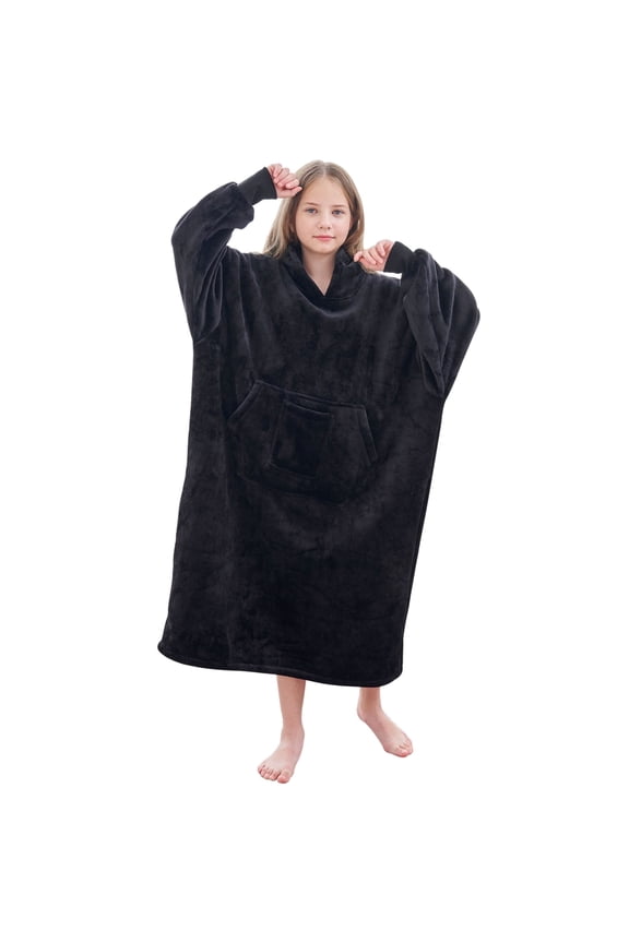 Oversized Wearable Blanket Hoodie Sweatshirt for Unisex Boy and Girl-Black