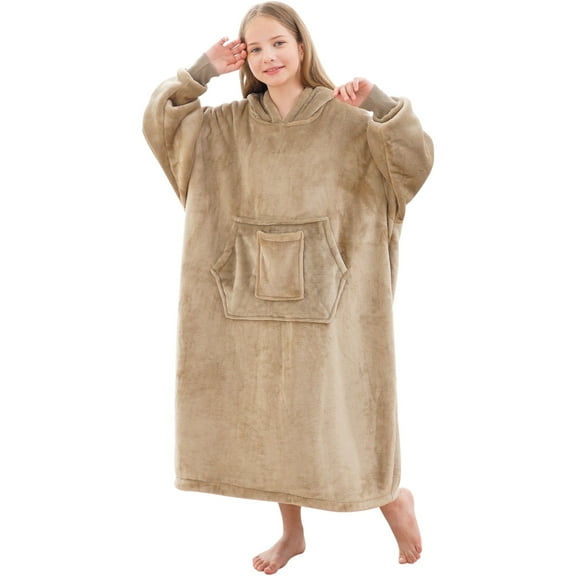 REDESS Oversized Wearable Blanket Hoodie Sweatshirt for Unisex Boy and Girl-Brown