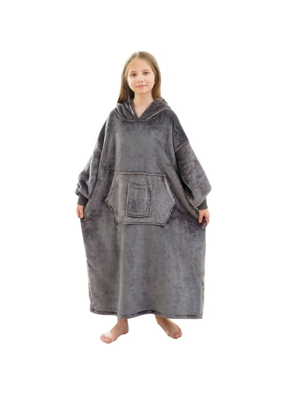 Oversized Wearable Blanket Hoodie Sweatshirt for Unisex Boy and Girl-Dark Grey