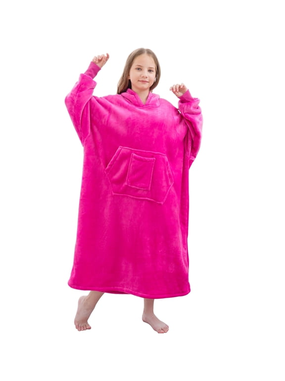 Oversized Wearable Blanket Hoodie Sweatshirt for Unisex Boy and Girl-Rose Red