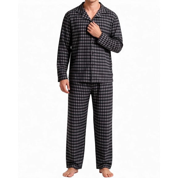 REDESS Pajamas Sets for Men Long Sleeve Plaid Lounge Set Evening Comfy Button Sleepwear