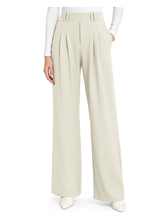 Women Wide Leg High Waisted Pleated Dress Pants with Pockets