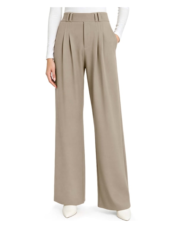 Women Wide Leg High Waisted Pleated Dress Pants with Pockets