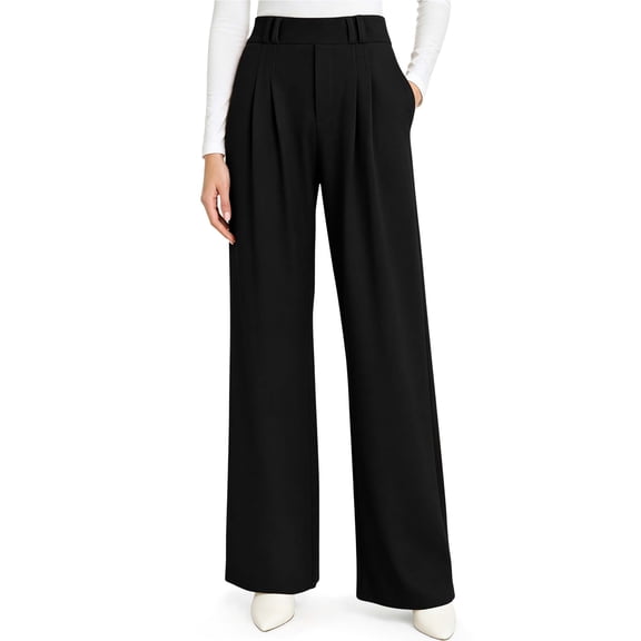 REDESS Women Wide Leg High Waisted Pleated Dress Pants with Pockets